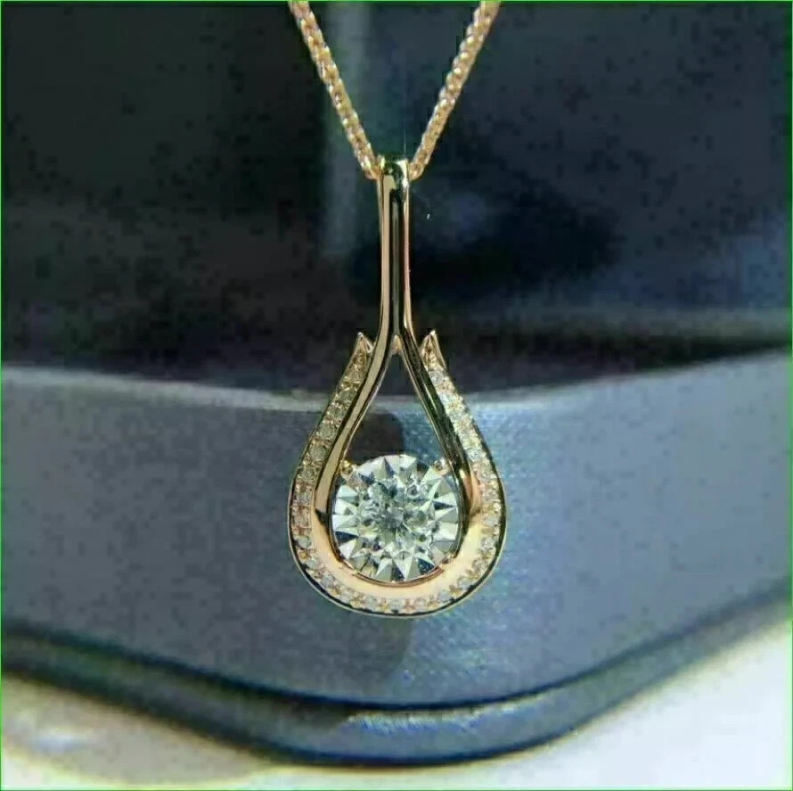 2Ct Round Cut Moissanite Solitaire Pendant 14K Yellow Gold Finish Free Chain