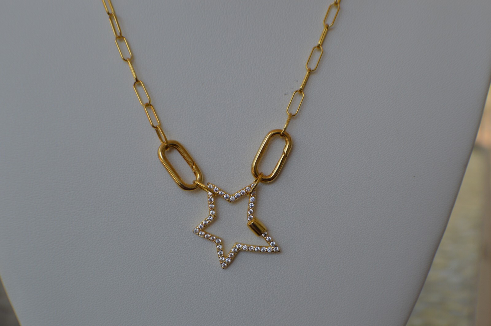 1.00ct Moissanite Paper Clip 18″ Star Chain in 14K Yellow Gold Over Fine Silver