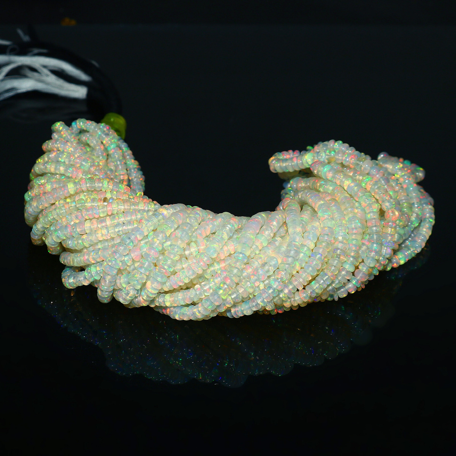Natural Ethiopian Fire Opal Rondelle Beaded Gemstone 3 Strand Necklace 16 Inches