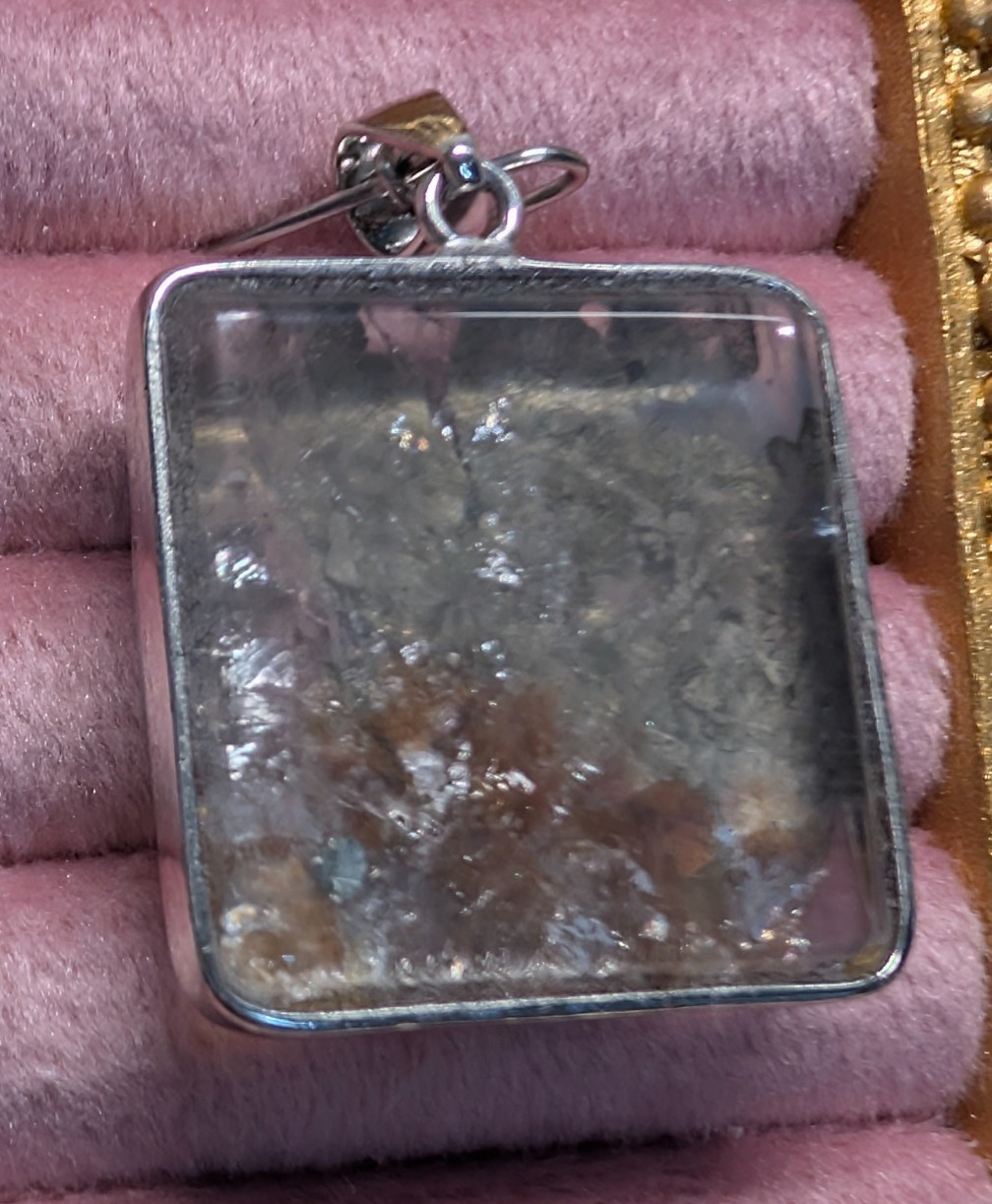 CHALCOPYRITE PEACOCK ORE IN CLEAR QUARTZ PENDANT STERLING SILVER S925 NATURAL