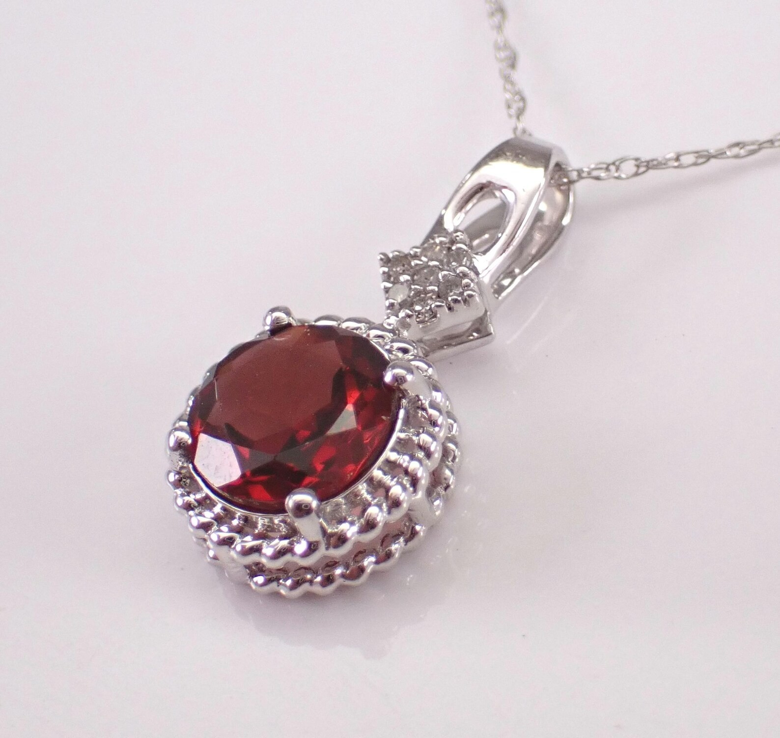 2 Ct Round Lab Created Red Garnet Halo Pendant Necklace 14K White Gold Plated