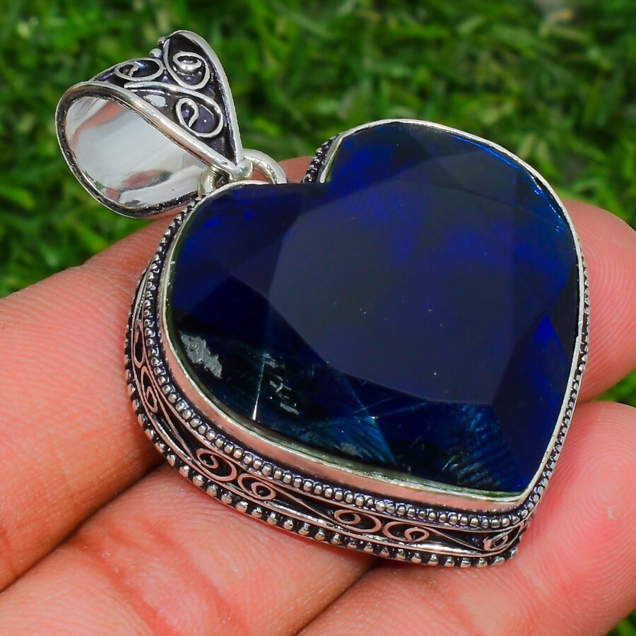 Blue Tanzanite Gemstone Handmade 925 Sterling Silver Heart Cut Jewelry Pendant