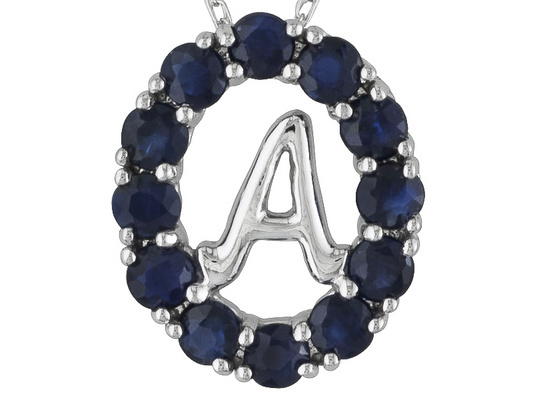 0.75ctw Australian Blue Sapphire initial “A” Necklace in 10k White Gold 18″