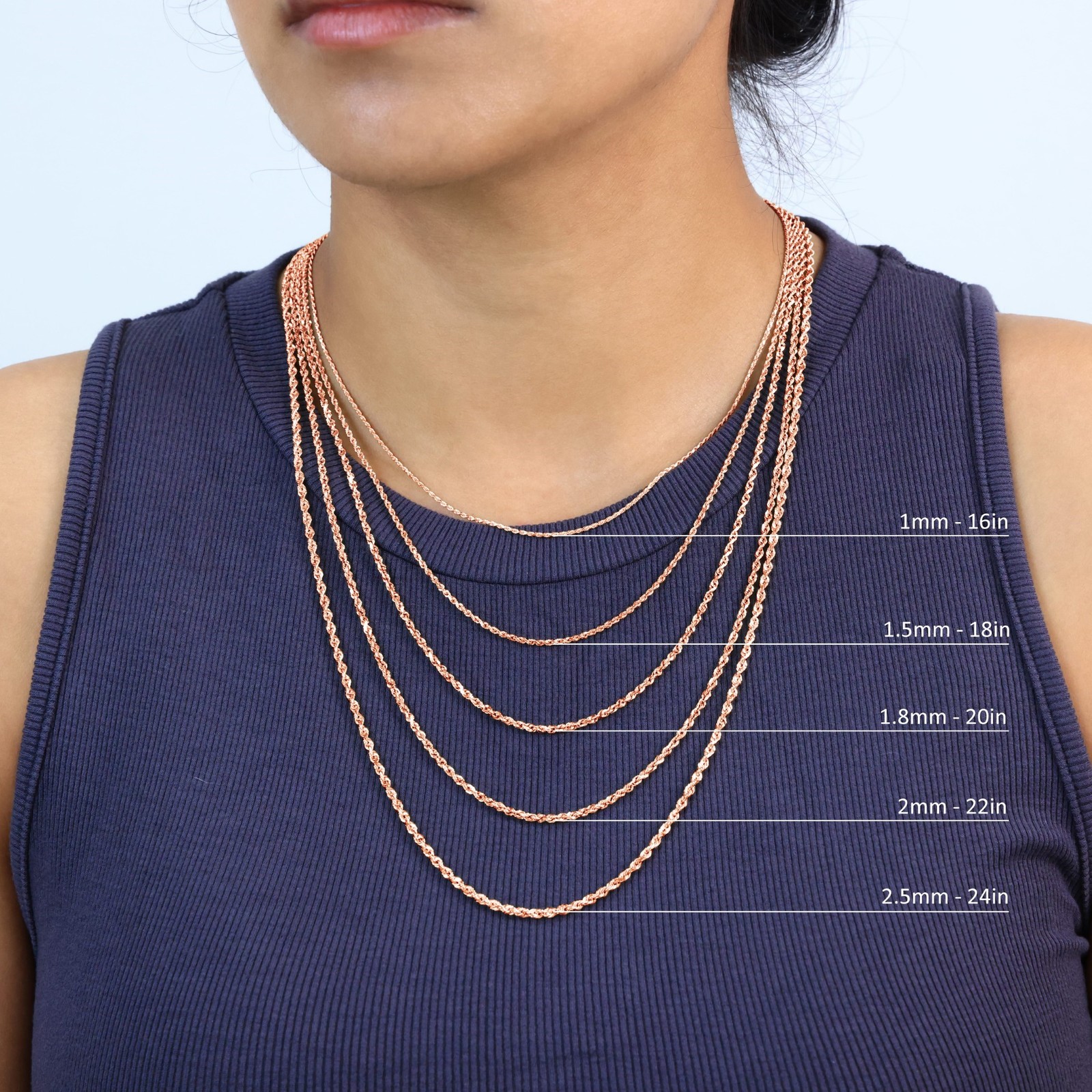 10K Rose Gold 1.5mm-6mm Diamond Cut Rope Chain Necklace Mens Womens 16″-30″