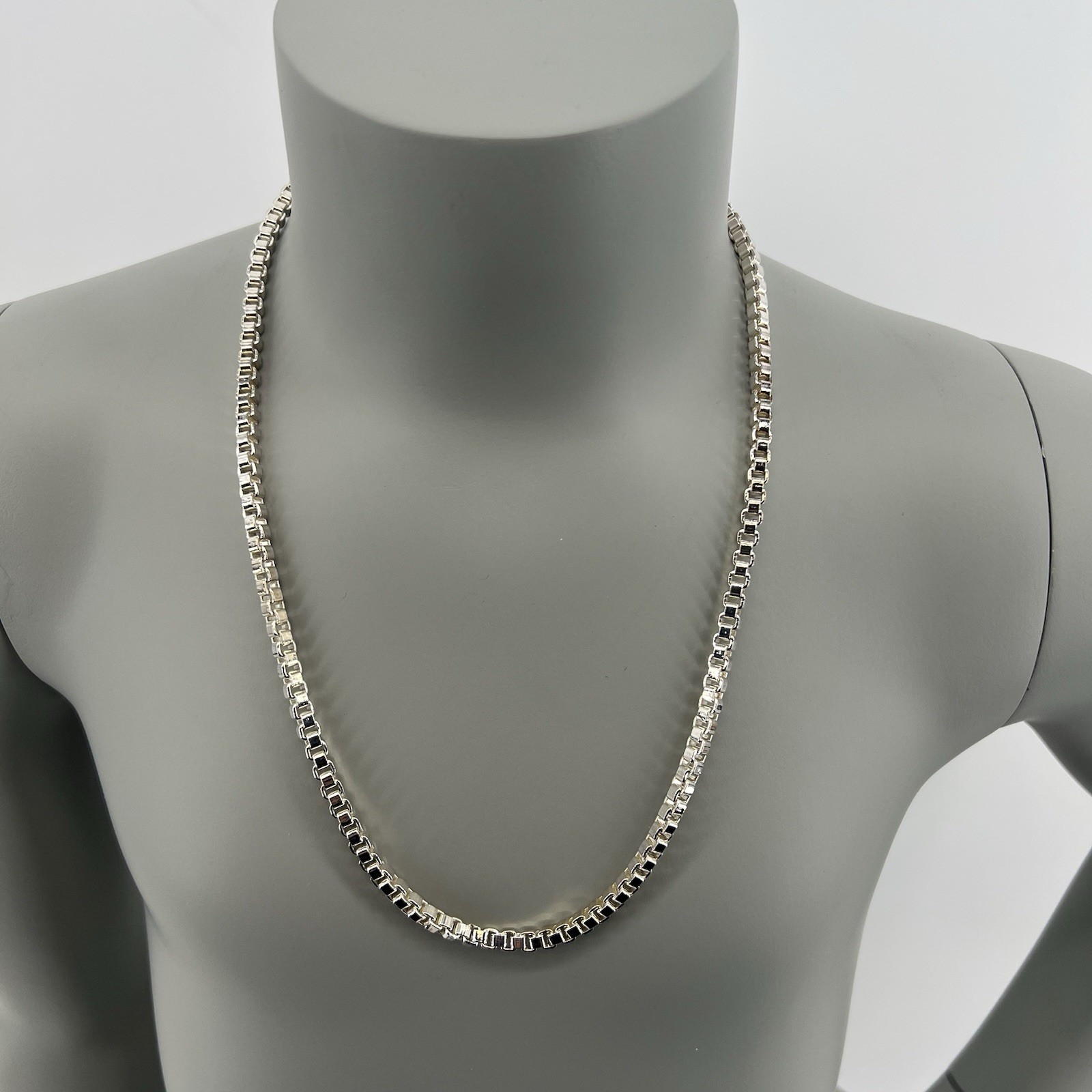 Sterling Silver Box Link Chain Necklace 37g Men’s Women’s Modern Minimalist 925