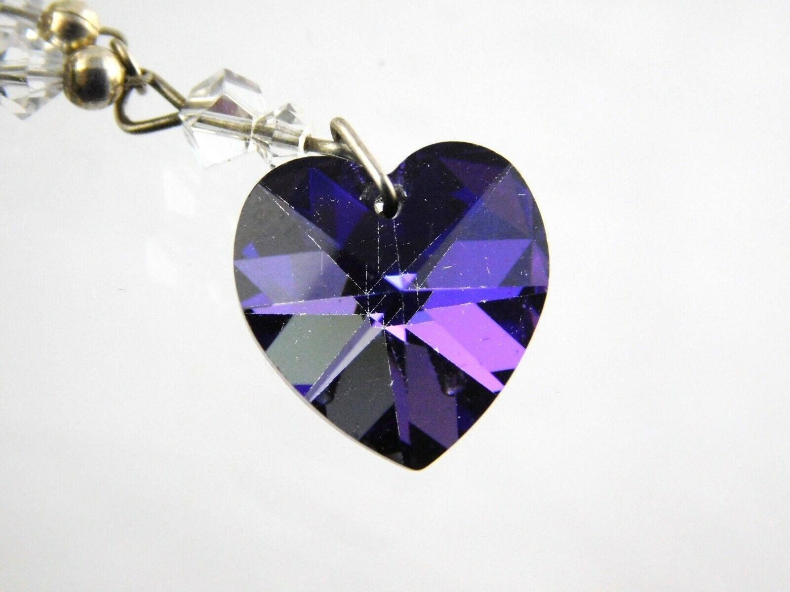 Sterling Silver Purple Crystal Rhinestone Heart Pendant Necklace 17.5 Inches 5g
