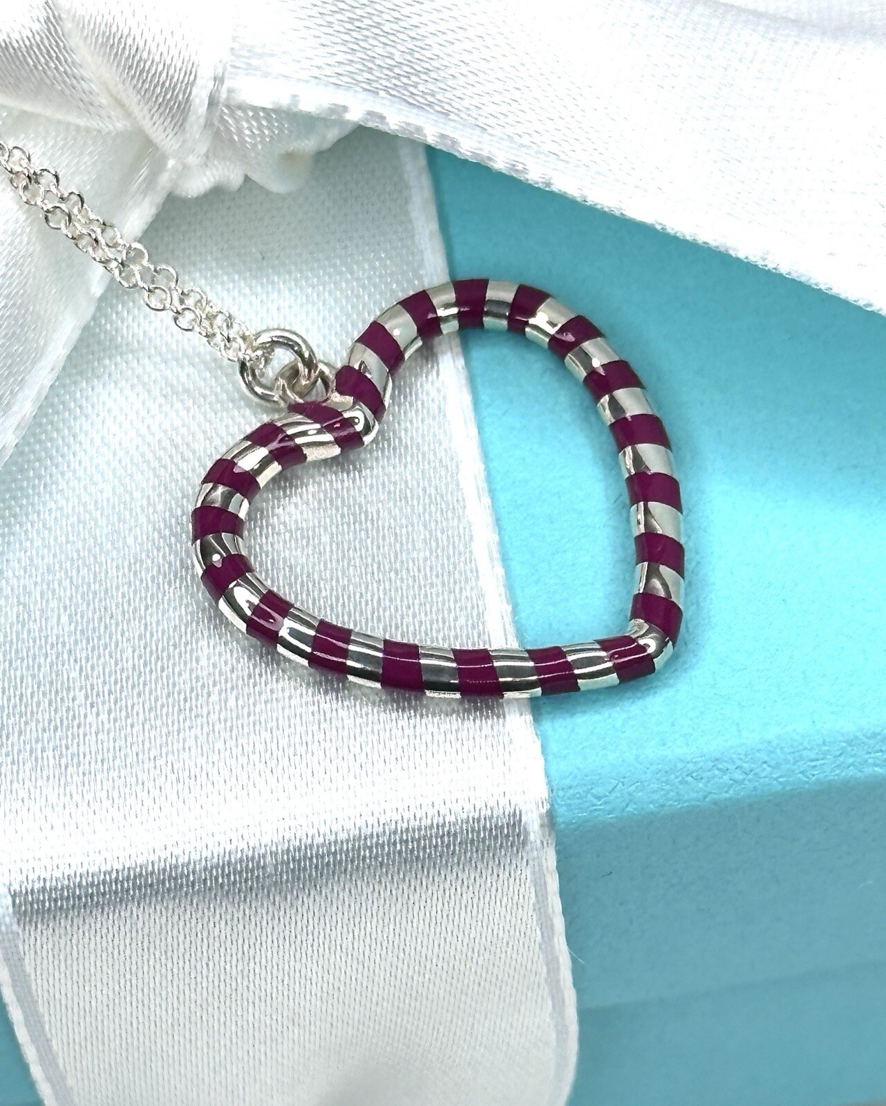 Tiffany & Co Paloma Picasso Enamel Stripe/925 Sterling Silver Heart 18 “Necklace