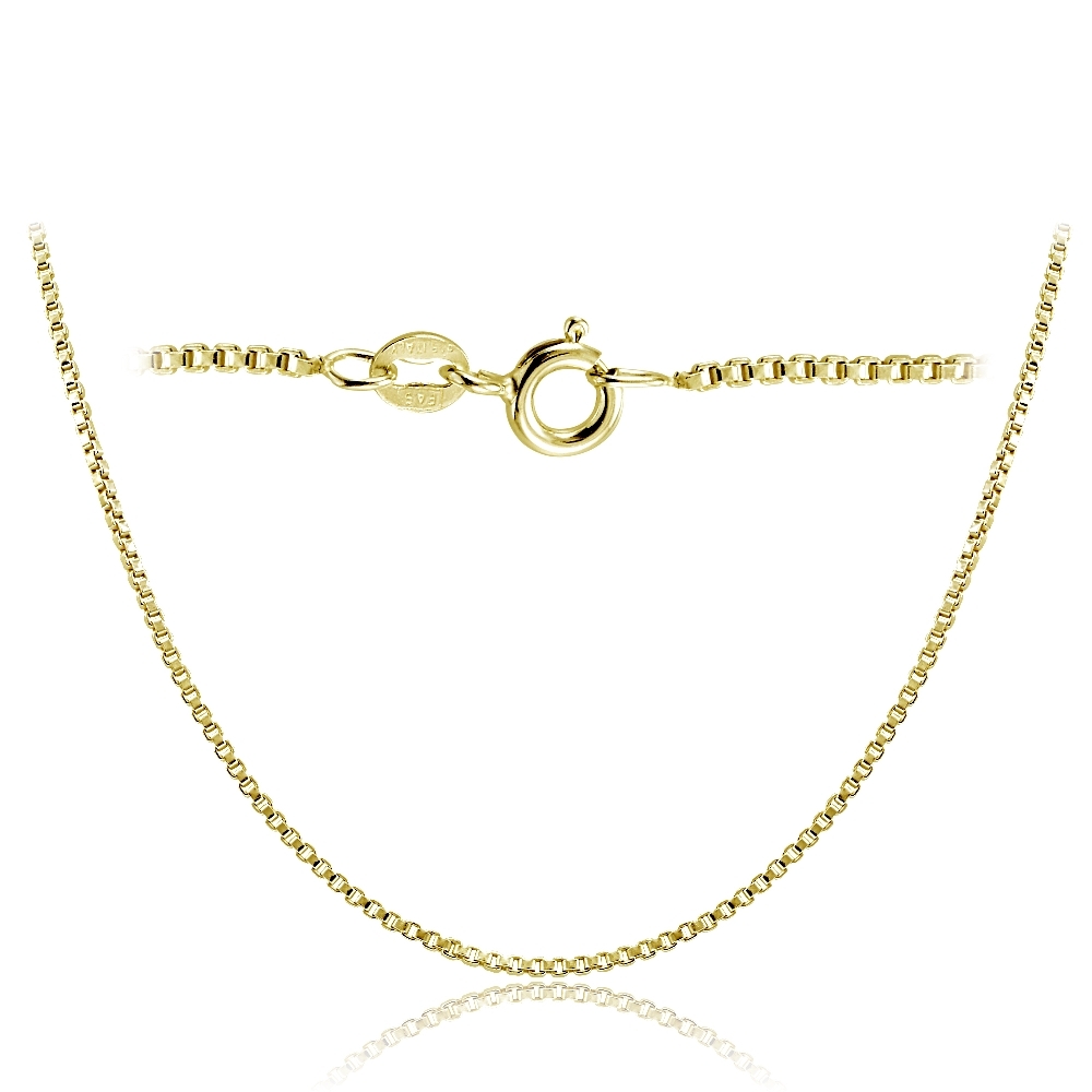 Gold Tone on Sterling Silver 1.45mm Italian Box Chain Necklace in Lengths 16-30″