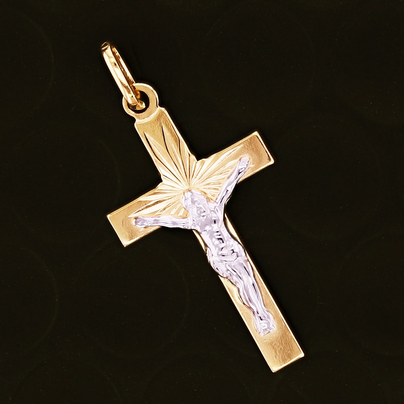 Italian 14k Yellow & White Gold Crucifix Cross Charm Pendant 1.3″ 1.5 grams