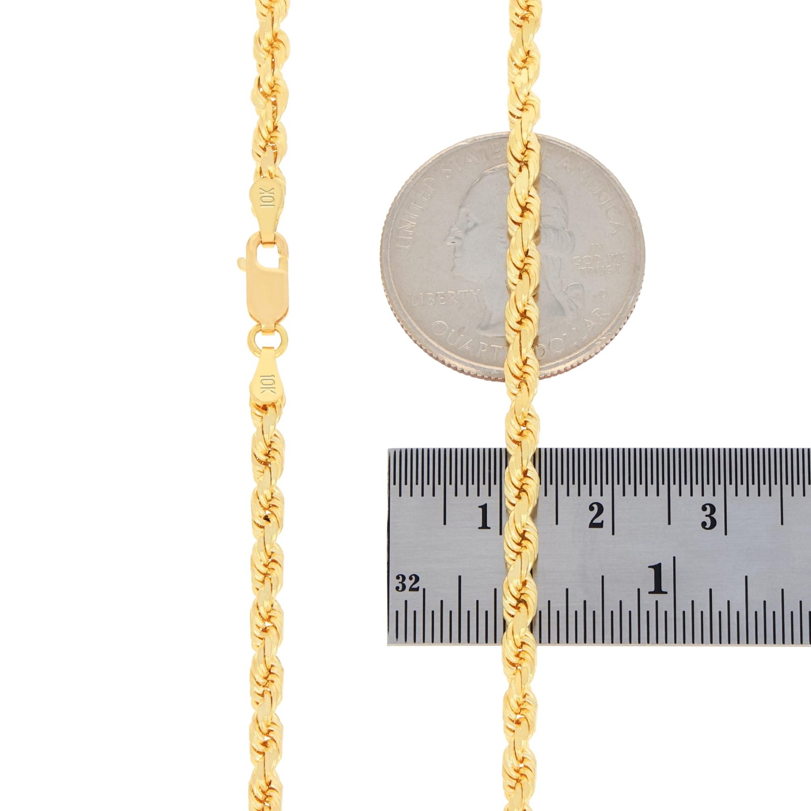 10K Yellow Gold 3mm Diamond Cut Rope Chain Pendant Necklace Mens Womens 16″- 30″