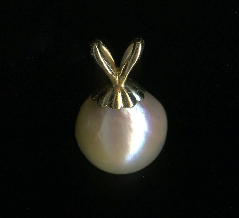 14K Fine Solid Yellow Gold 7.5mm Bead Cream White Pearl Solitaire Pendant *RO