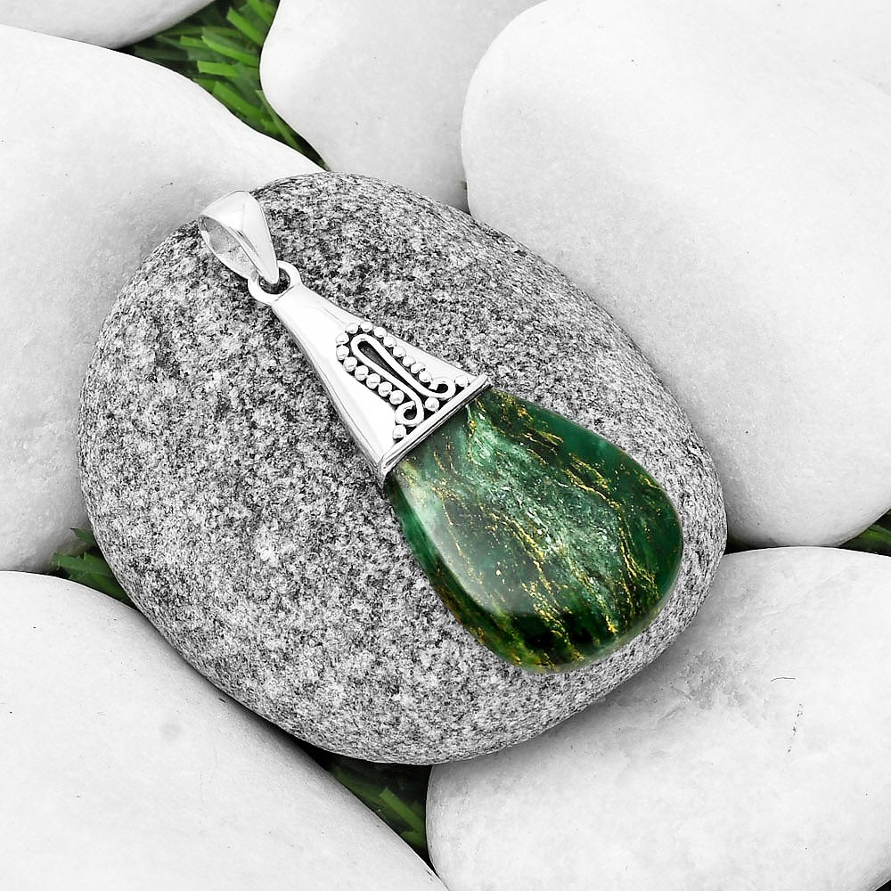 Natural Green Fuchsite 925 Sterling Silver Pendant Jewelry P-1139