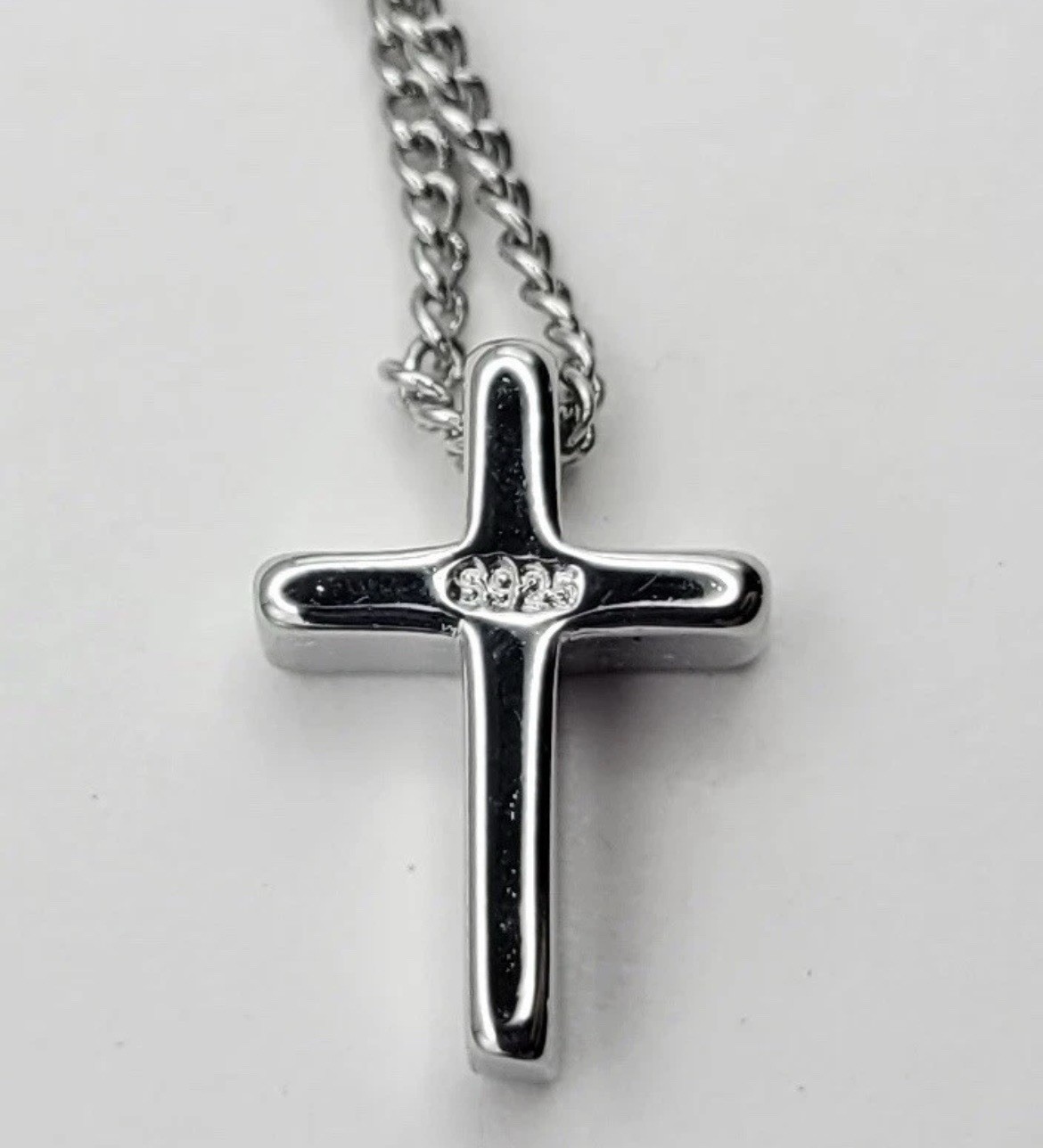 925 Sterling Silver Minimalist Cross Necklace 17.7”