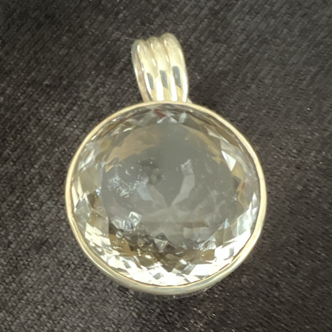 925 Sterling Silver white Topaz Pendant, Bezel Set, Signed