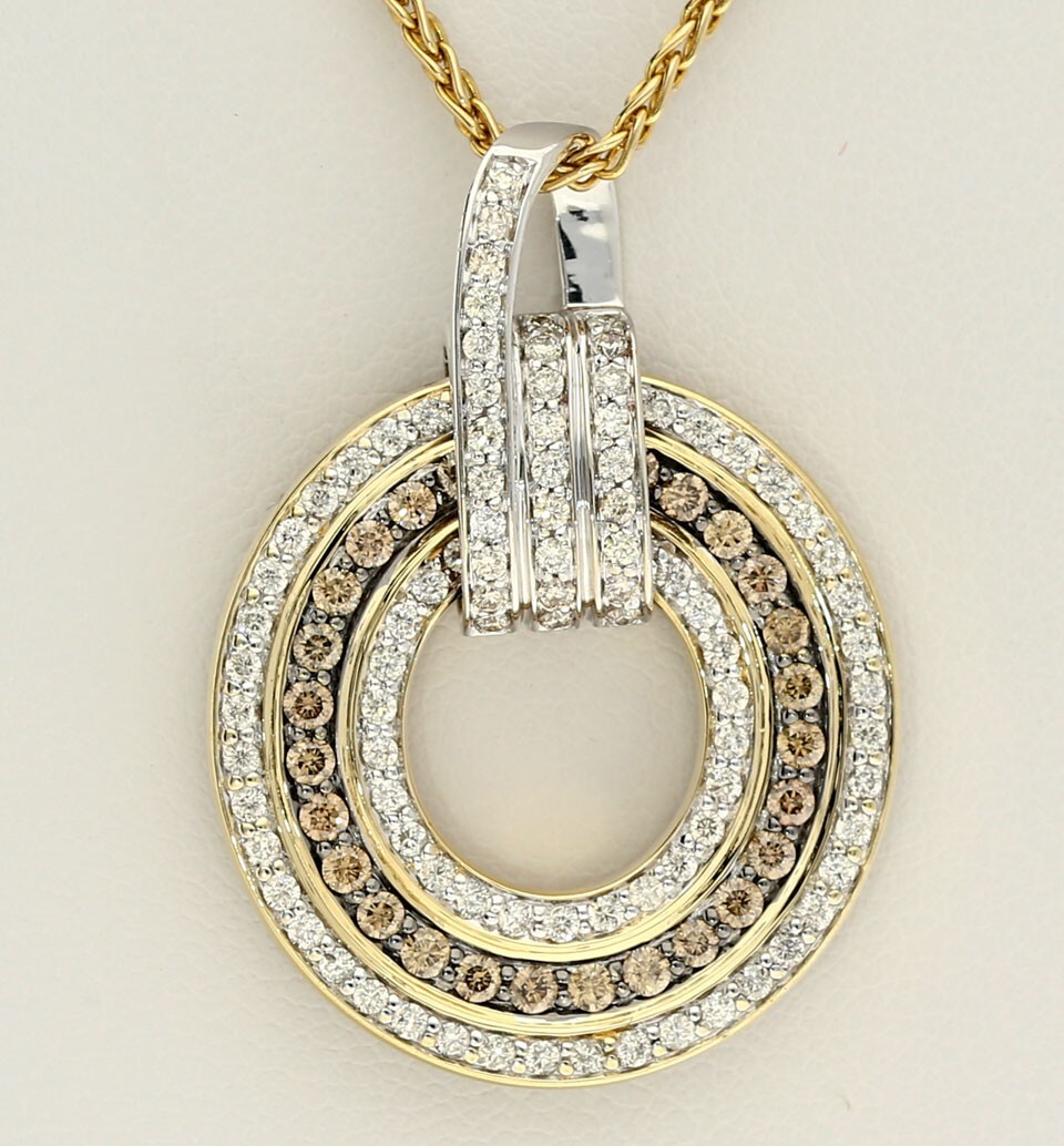 Natural Diamond Concentric Circle Pendant Necklace 1.75CT 14K Gold 18” Chain