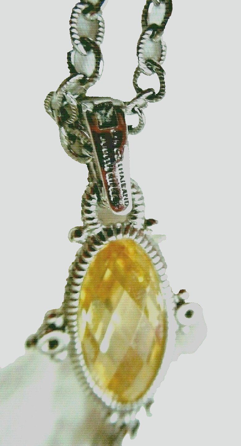 Judith Ripka Sterling Silver Canary Quartz DMQ CZ Pendant 17.5″ Necklace JR Box