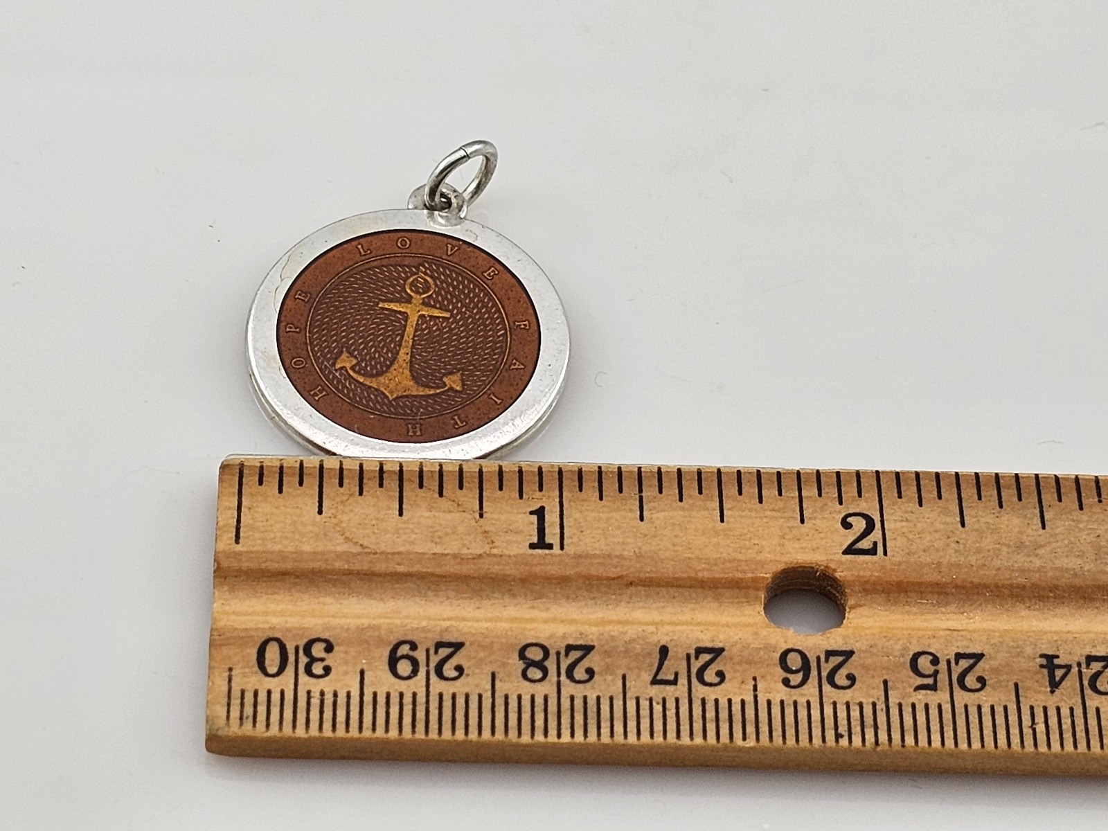 Anchor Hope Love Faith Gold Enamel 925 Sterling Silver Medal Pendant 27mm