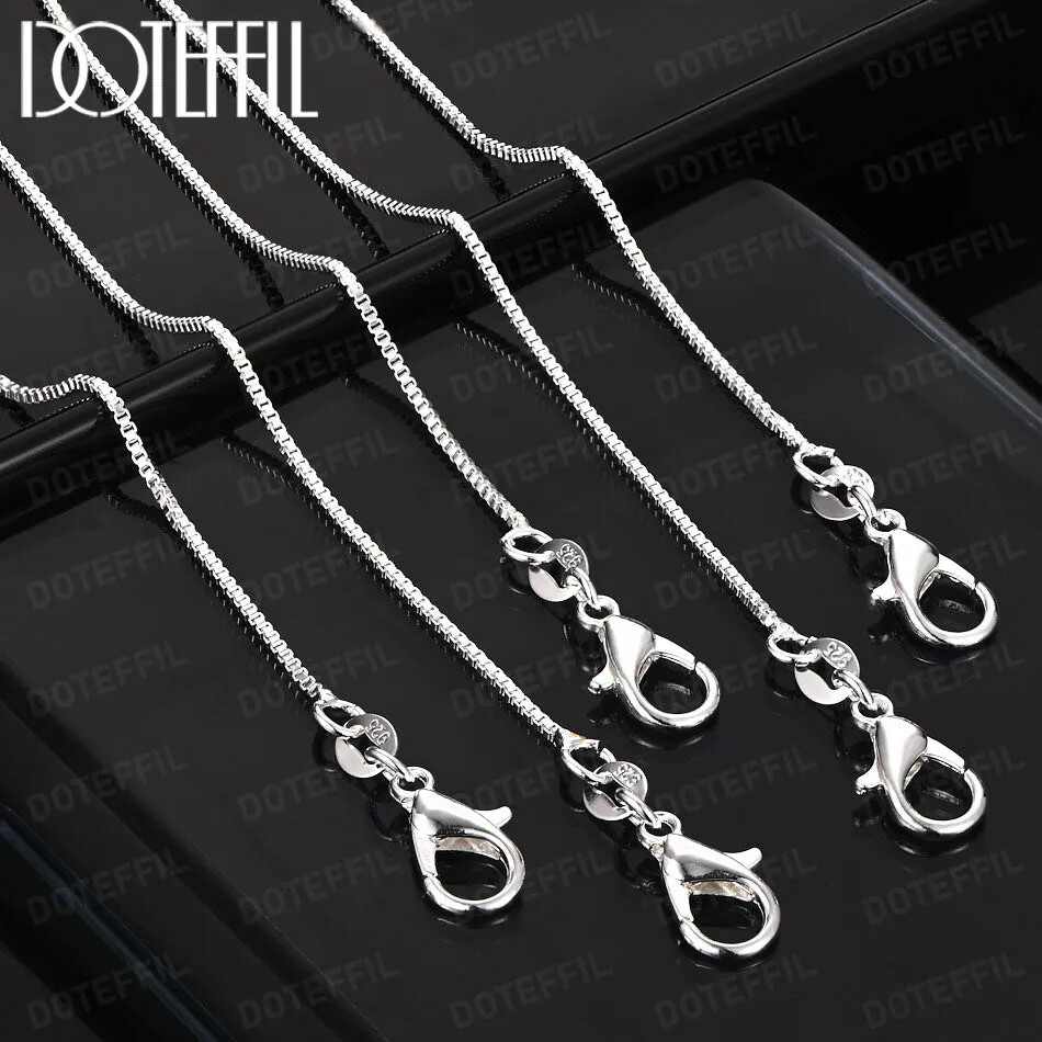 1MM Box Chain Necklace 925 plate silver Silver 5/10/100pcs/Lot 16-30 Inch