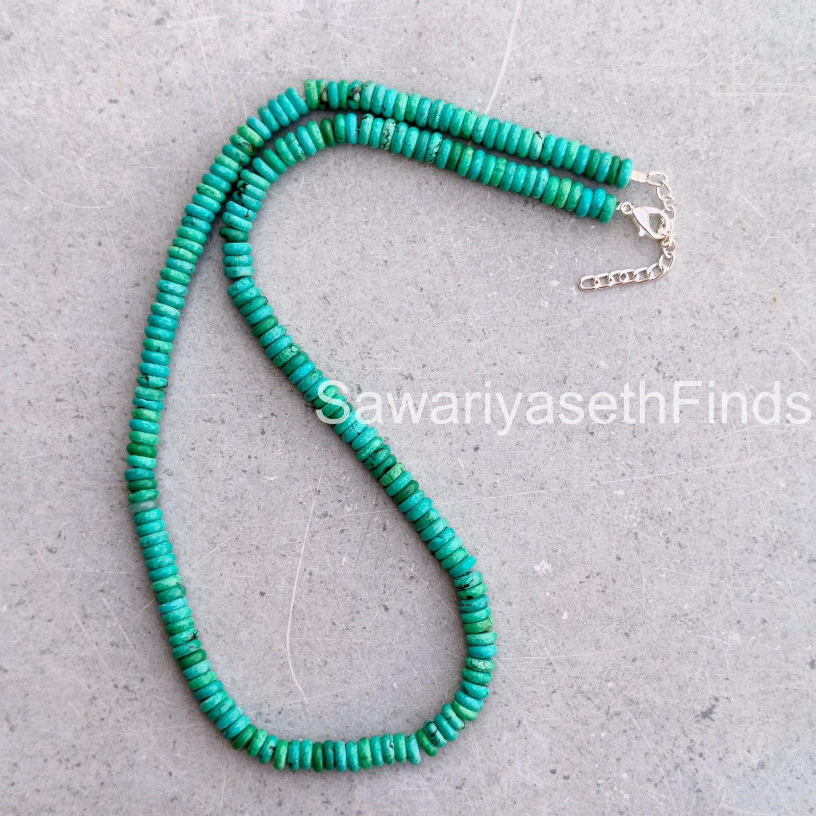 Handmade Arizona Turquoise Rondelle Necklace, 6mm Smooth Gemstone, Sterling Silv