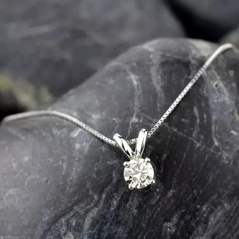 1Ct Round GRA Certified Moissanite Solitaire Women Pendant 14K White Gold Plated