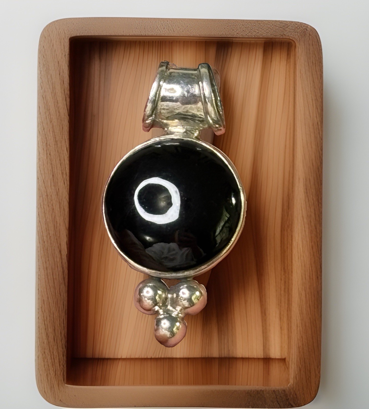 925 Sterling Silver Onyx Cabochon Vintage Southwestern Style Slide Pendant