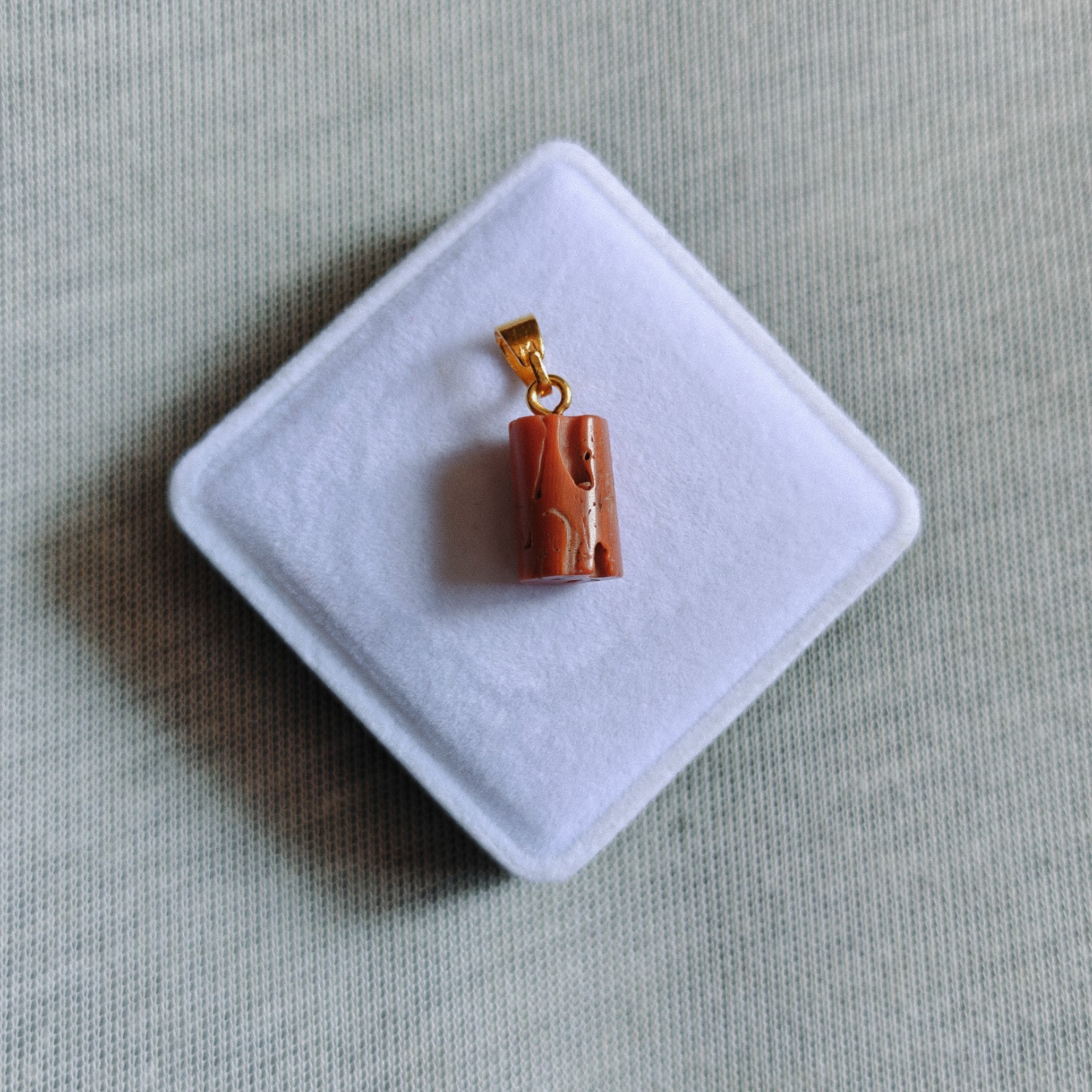Natural Italian Orange Coral Tube Brass Pendant Handmade Coral Gemstone Jewelry