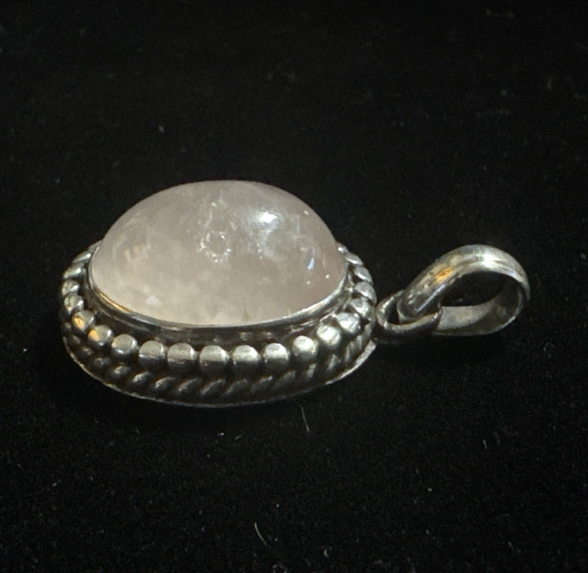 925 Sterling Silver Oval Natural Pink Quartz Bezel Pendant Snake Chain