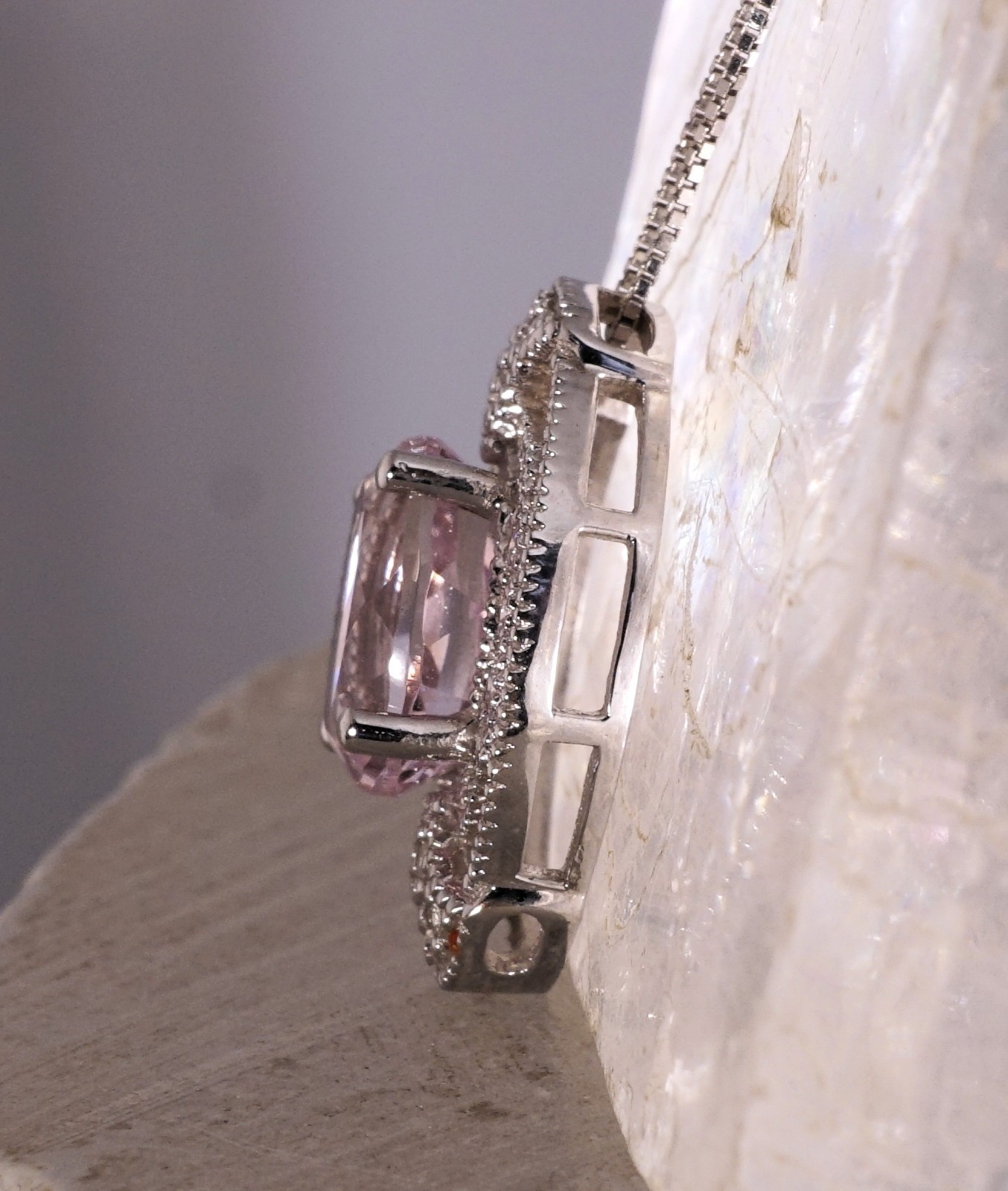 Natural Afghan Kunzite slide Pendant 14k Solid White Gold 2.66ct With Diamonds