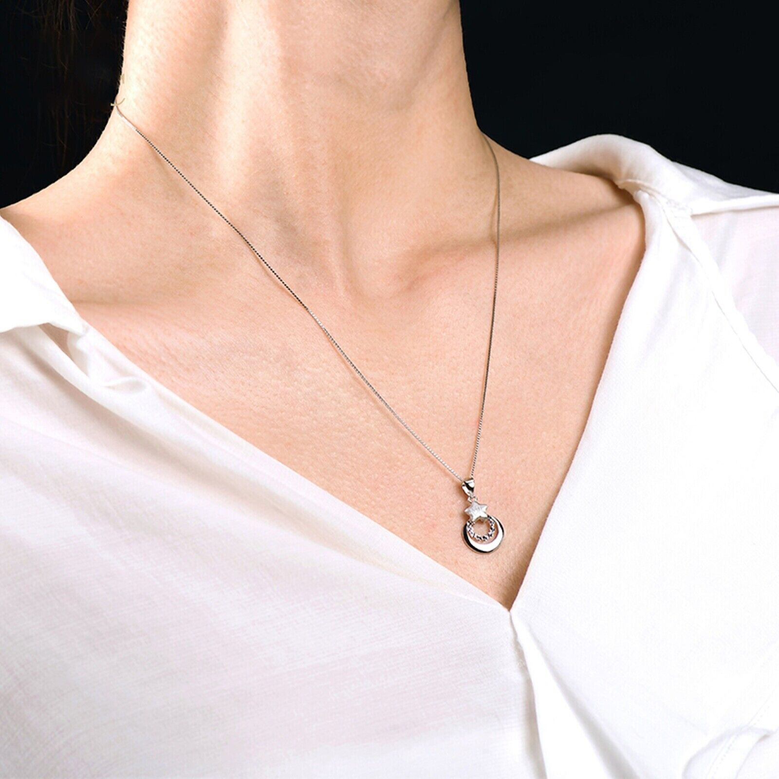Pure Platinum 950 Pendant Men Women Gift Lucky Star Moon Circle Pendant 2-2.2g