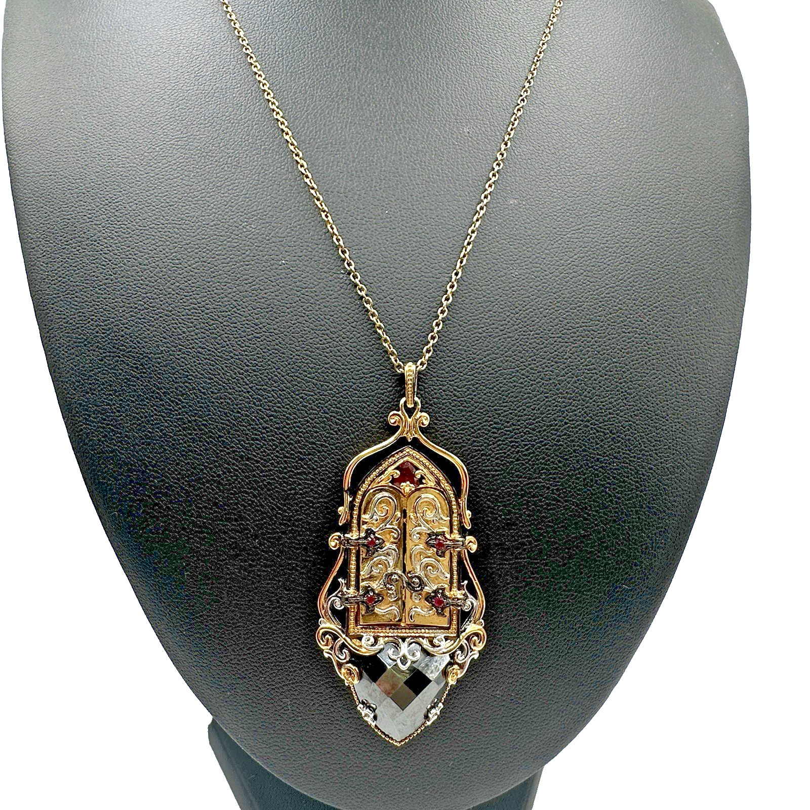 Michael Valitutti Sterling Silver Garnet Black Gemstone Opening Door Pendant 18”