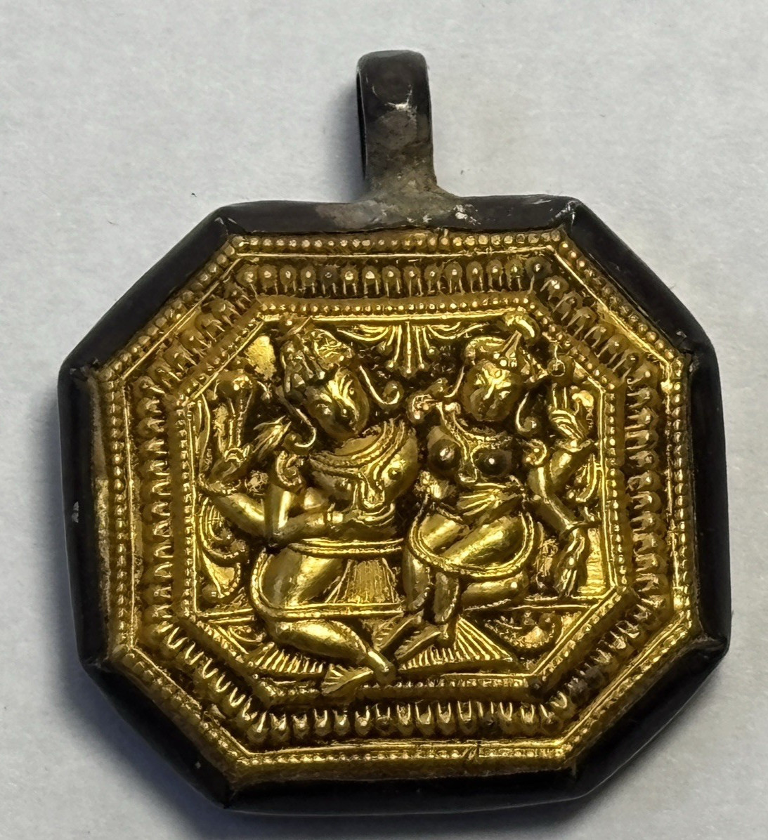 Lakshmi and Vishnu Sterling Silver Pendant Handcrafted 18K Gold Foil 1×1″