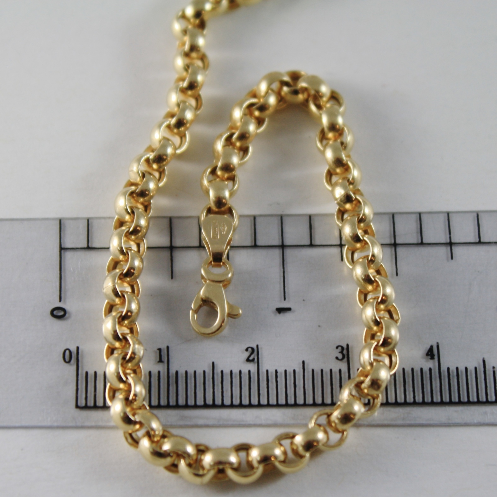 18K YELLOW GOLD CHAIN 17.70″ INCHES 45cm, BIG ROUND CIRCLE ROLO THICK 4 MM LINK