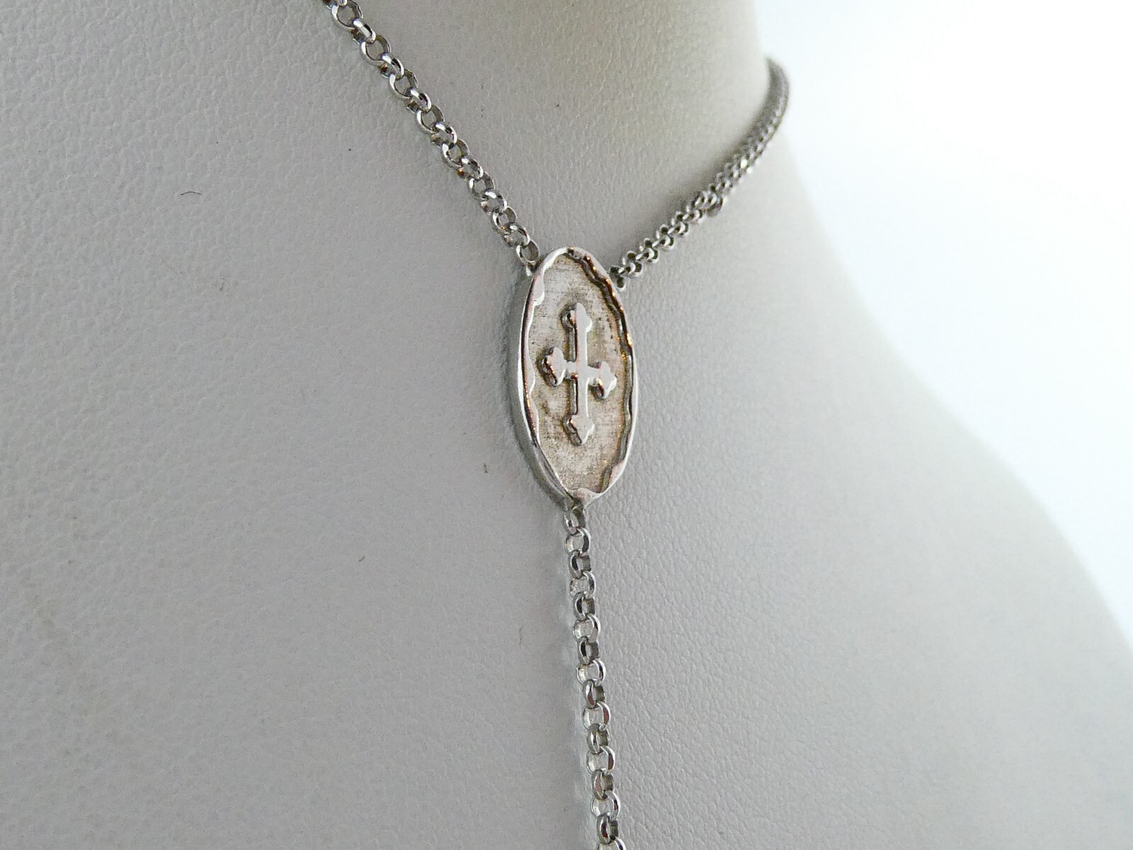 LIR Religious Sterling Silver Cross and Fleur De Lis Necklace 925 6.3g 23.5 Inch