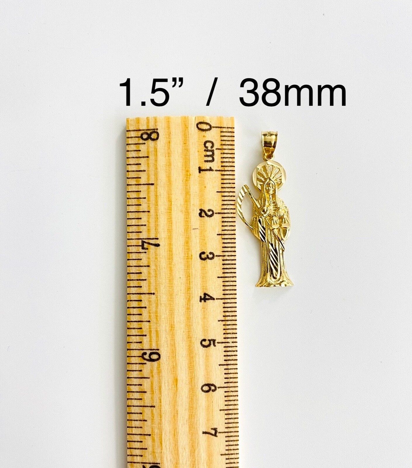 14K Solid Gold Santa Muerte, Grim Reaper Pendant, 14K Gold Santa Muerte- PT01156