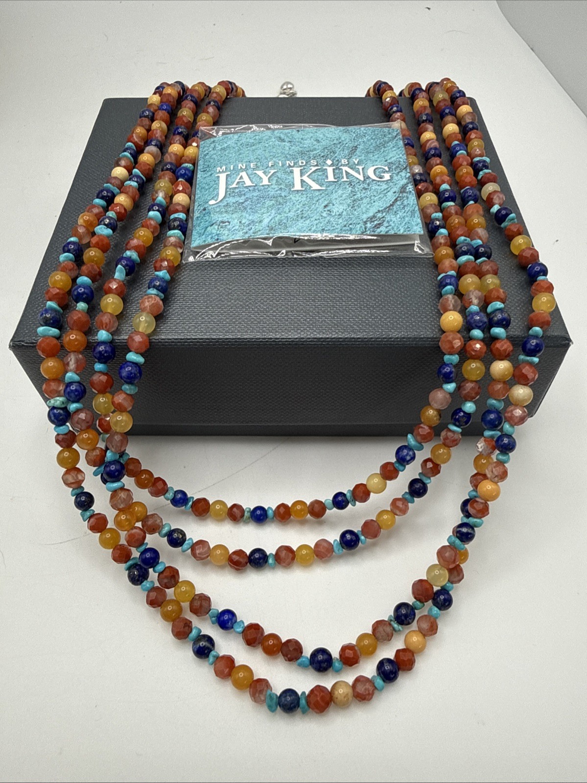 Jay King 4 Strand Picante Agate 4mm Multi Gemstone Sterling Silver Necklace
