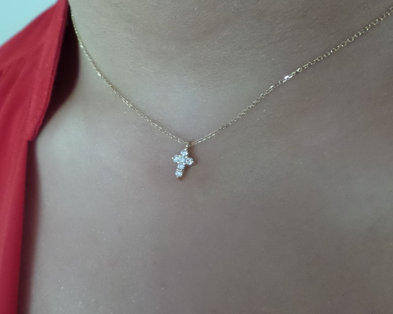 DIAMOND CROSS 14k YELLOW GOLD 0.16 CT DIAMONDS SMALL CROSS SI1 CLARITY G COLOR