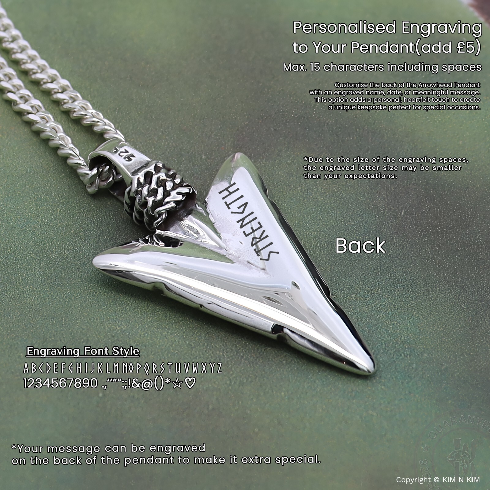 925 Sterling Silver Sacred Rune Arrowhead Pendant Necklace, Custom Engraving