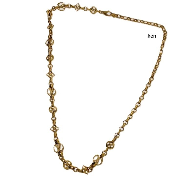 LOUIS VUITTON Necklace Pendant Choker LV Chain kenkenjp Logo Gold 52cm medal