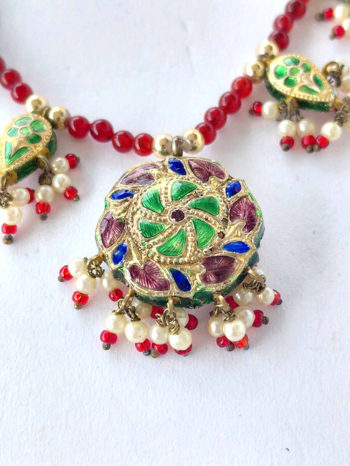 Vintage Necklace Kundan Polki Traditional Indian Wedding Enamel Multicolor