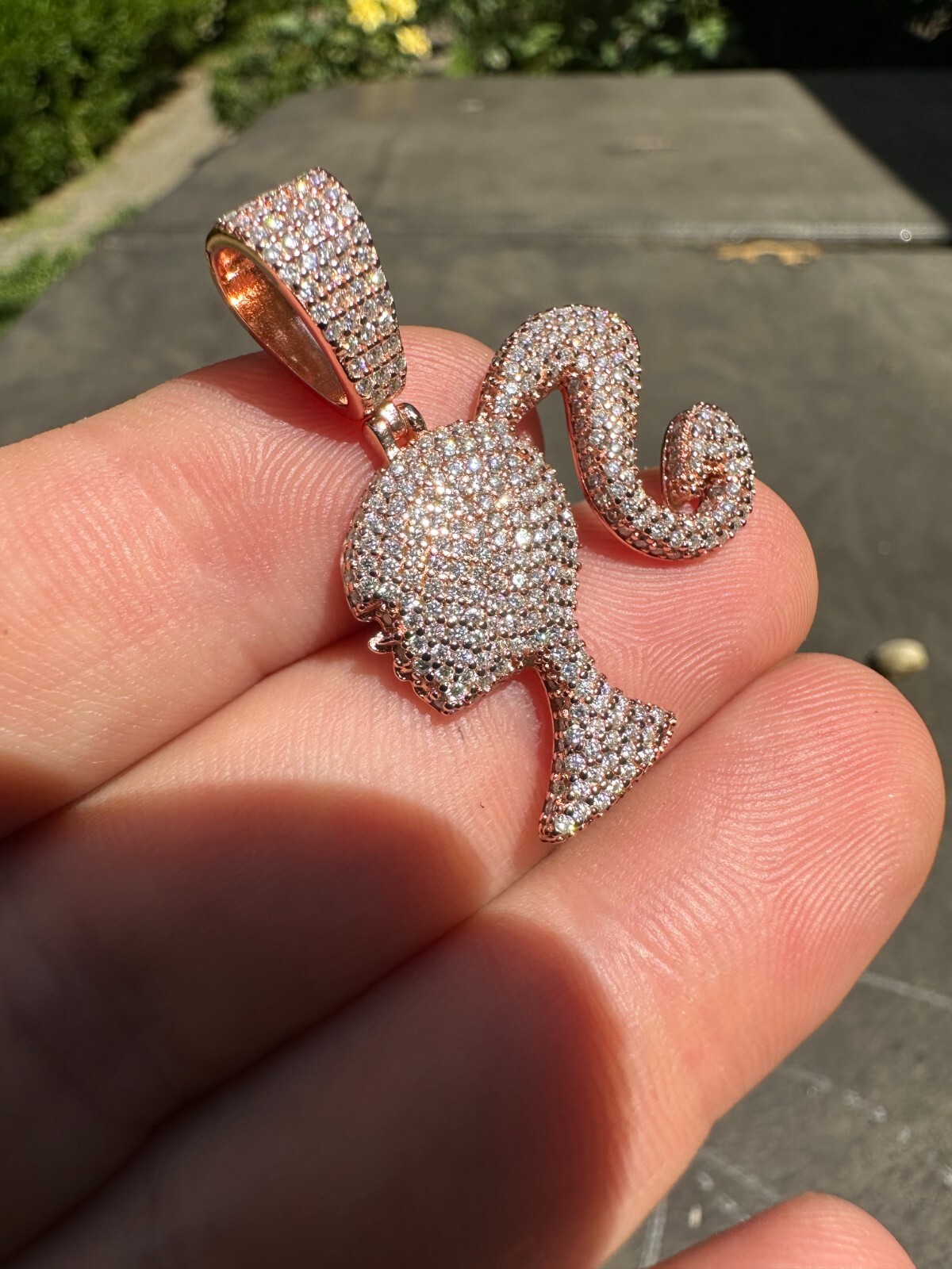 Real MOISSANITE 925 Silver Barbie Doll Pendant Necklace 14k Gold Plated Iced