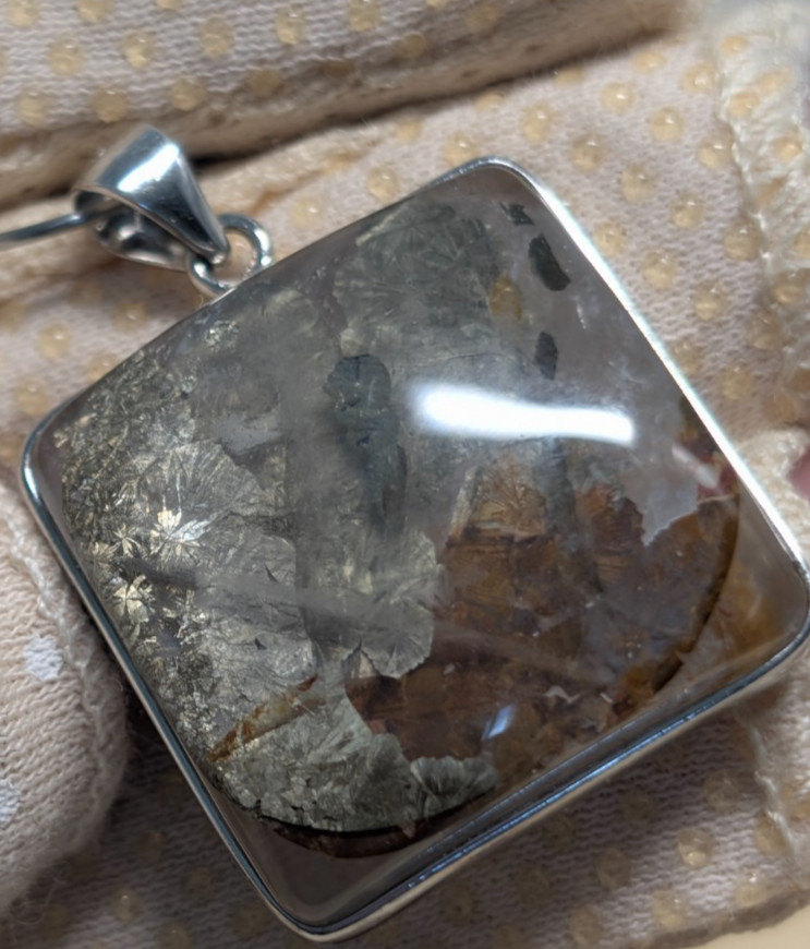 CHALCOPYRITE PEACOCK ORE IN CLEAR QUARTZ PENDANT STERLING SILVER S925 NATURAL