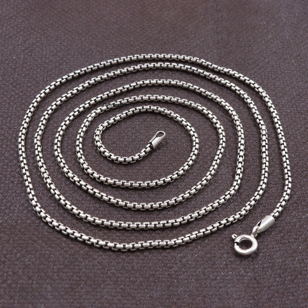 Real 925 Sterling Silver Box Link Necklace 2mm Width 31.5 Inches Sturdy Chain
