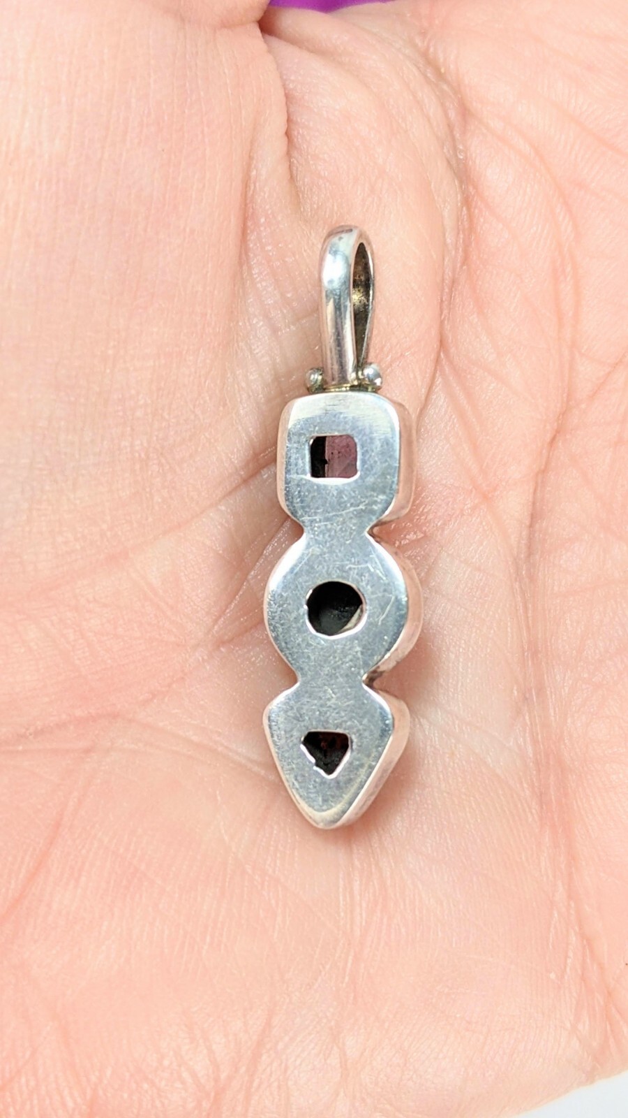 Vintage 3 Stone Sterling Multi Cut Purple Gemstone 1½” Drop Dangle PENDANT