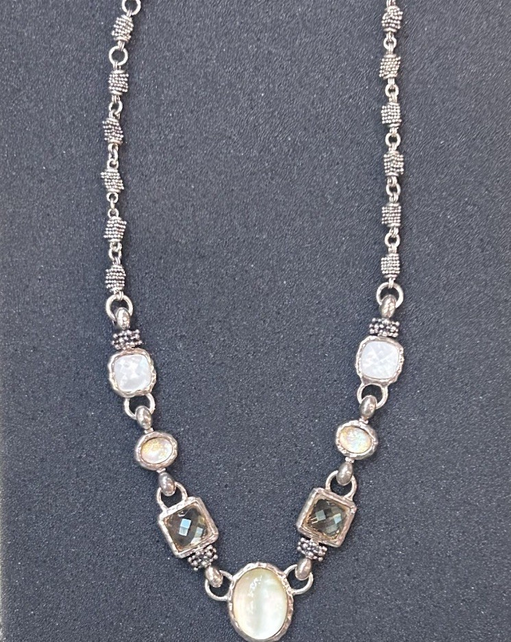 Michael Dawkins Sterling Silver Crystal MOP Adjustable Necklace Toggle Clasp 20”