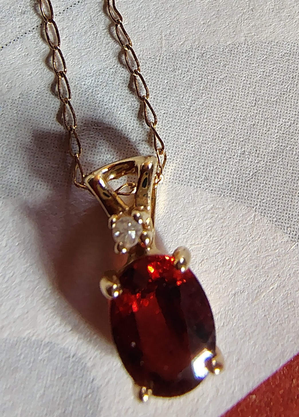 Unbranded 14k gold Red Garnet diamond pendant And Chain Necklace July Birthstone