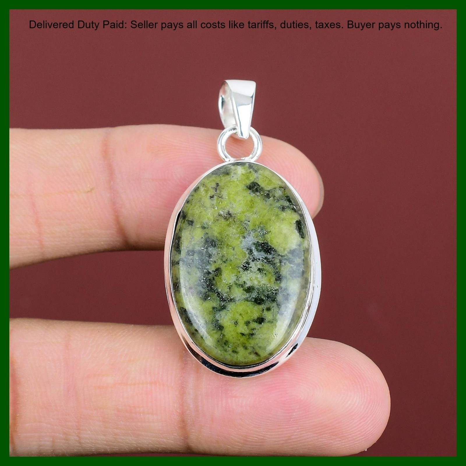Oval Serpentine Stone Sterling Silver Wife Ethnic Anniversary Engagement Pendant
