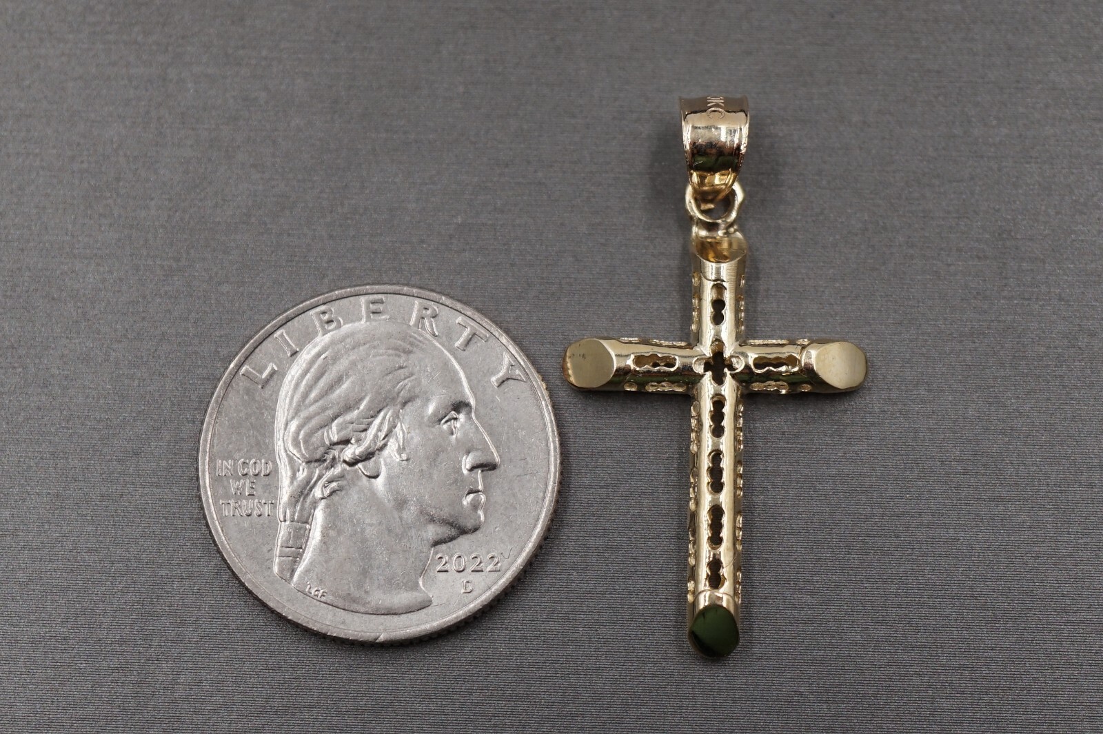 10K Yellow Gold Hollow Tube Crucifix Cross Charm Pendant. 3 Sizes Men Women Kid