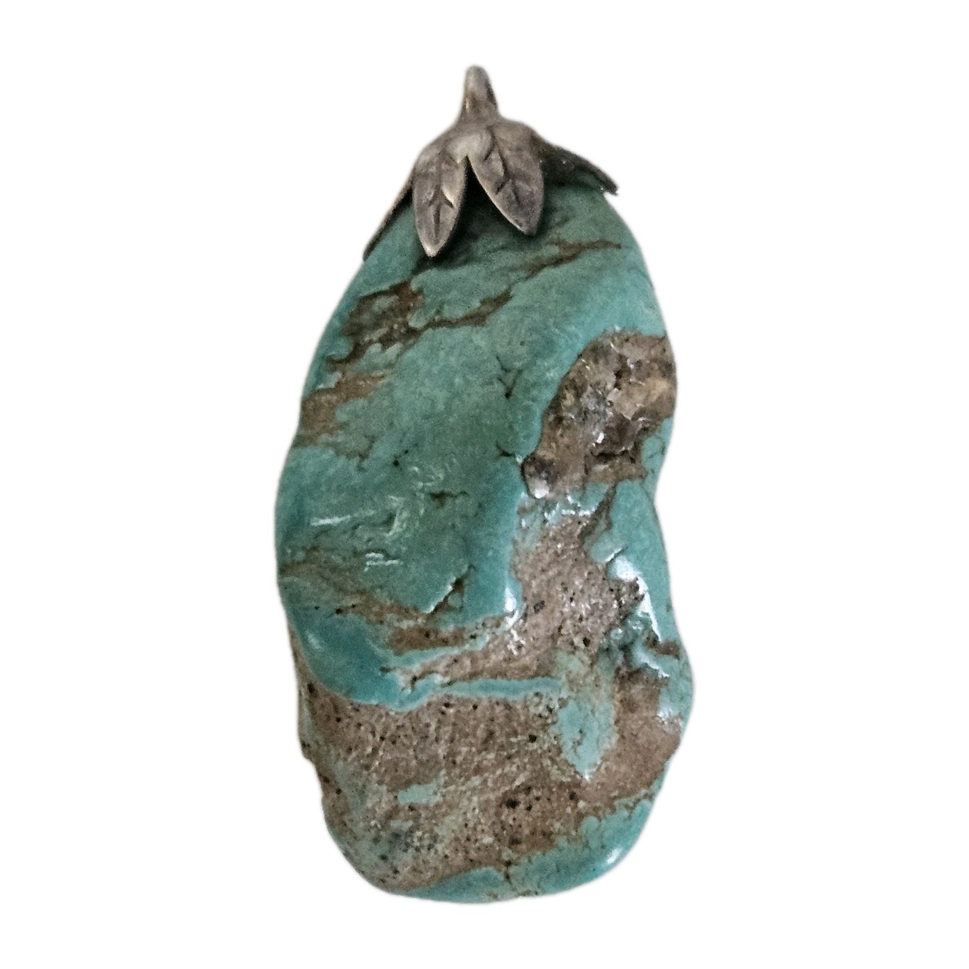 VTG Rough Green Turquoise Stone 1 3/8 x 5/8″ Pendant Southwestern Ethnic Jewelry