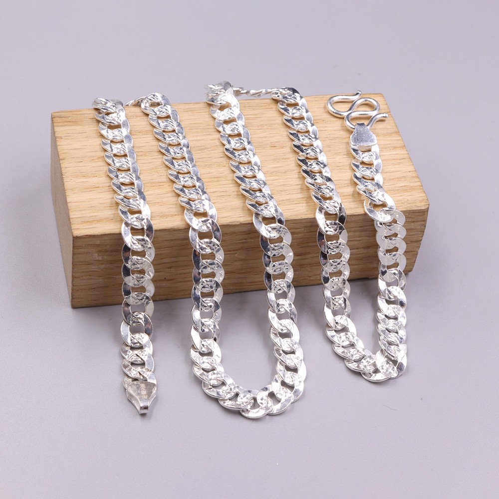 Solid 999 Fine Silver Necklace 6.7mm Cuban Curb Link Chain 23.6INCH Women Men