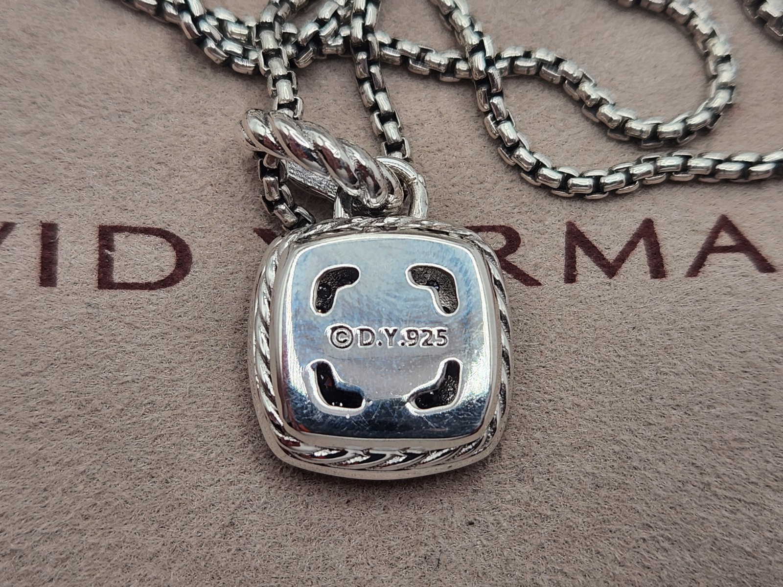 David Yurman 925 Sterling Silver Pavé Diamond Square albion 14mm Necklace 20″